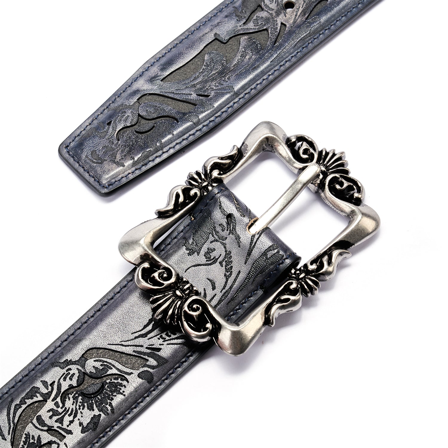 BELTLEY First-Edition Karakusa Midnight Blue Belt -1.5"Artisan Statement