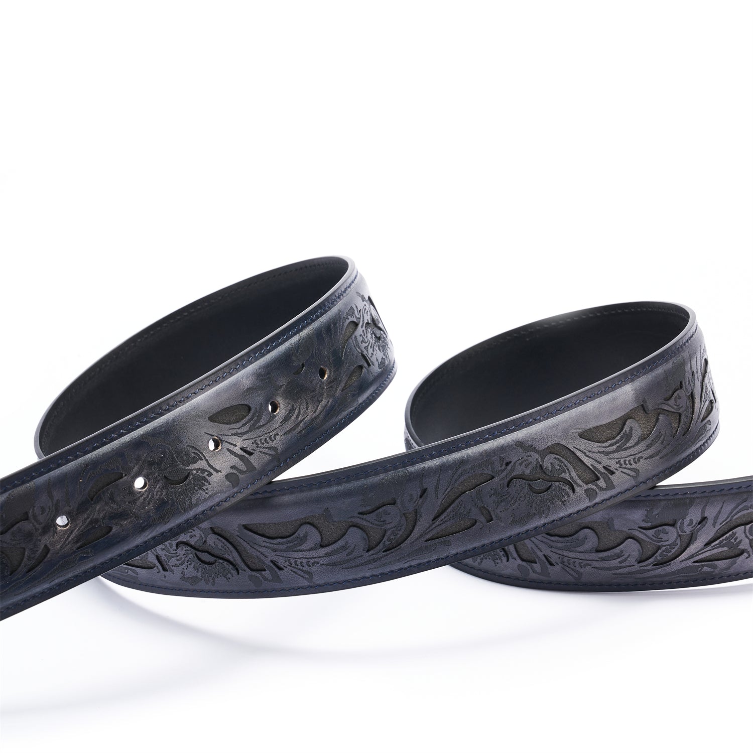 BELTLEY First-Edition Karakusa Midnight Blue Belt -1.5"Artisan Statement