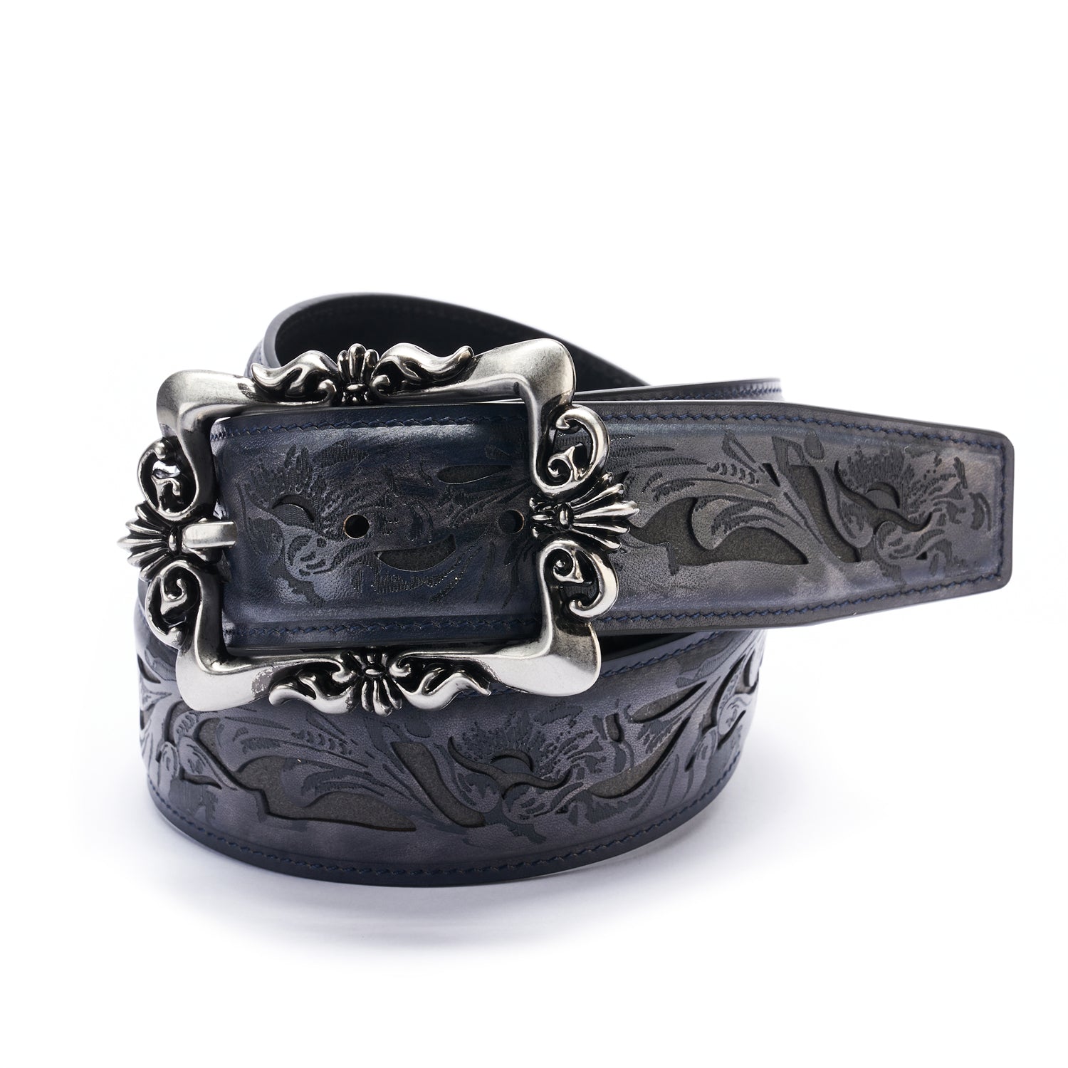 BELTLEY First-Edition Karakusa Midnight Blue Belt -1.5"Artisan Statement