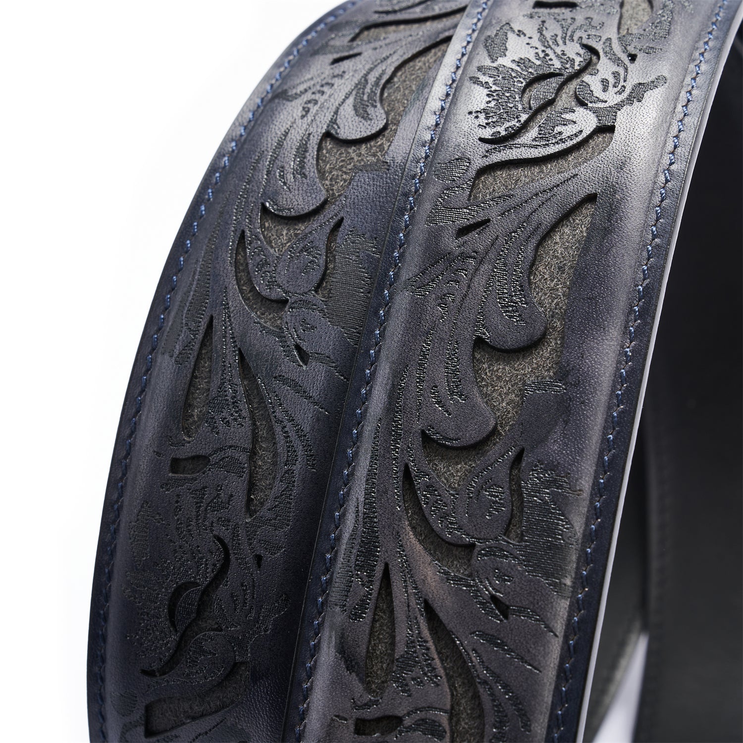 BELTLEY First-Edition Karakusa Midnight Blue Belt -1.5"Artisan Statement