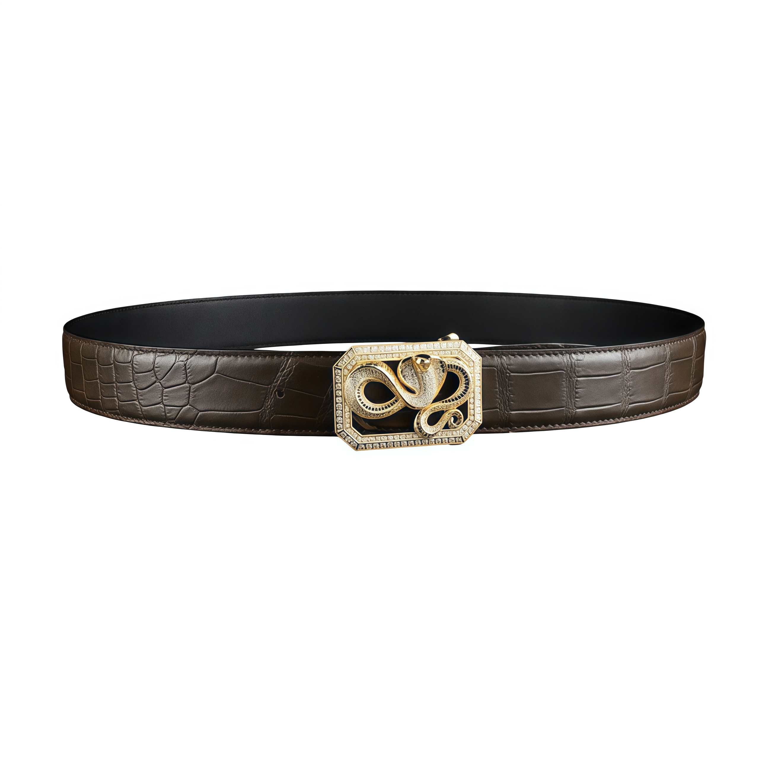 BELTLEY Genuine Crocodile Leather Snake Buckle Belt