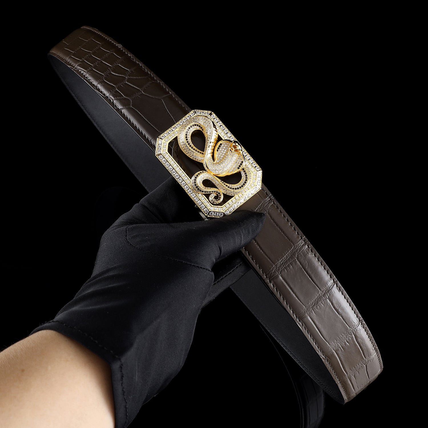 BELTLEY Genuine Crocodile Leather Snake Buckle Belt