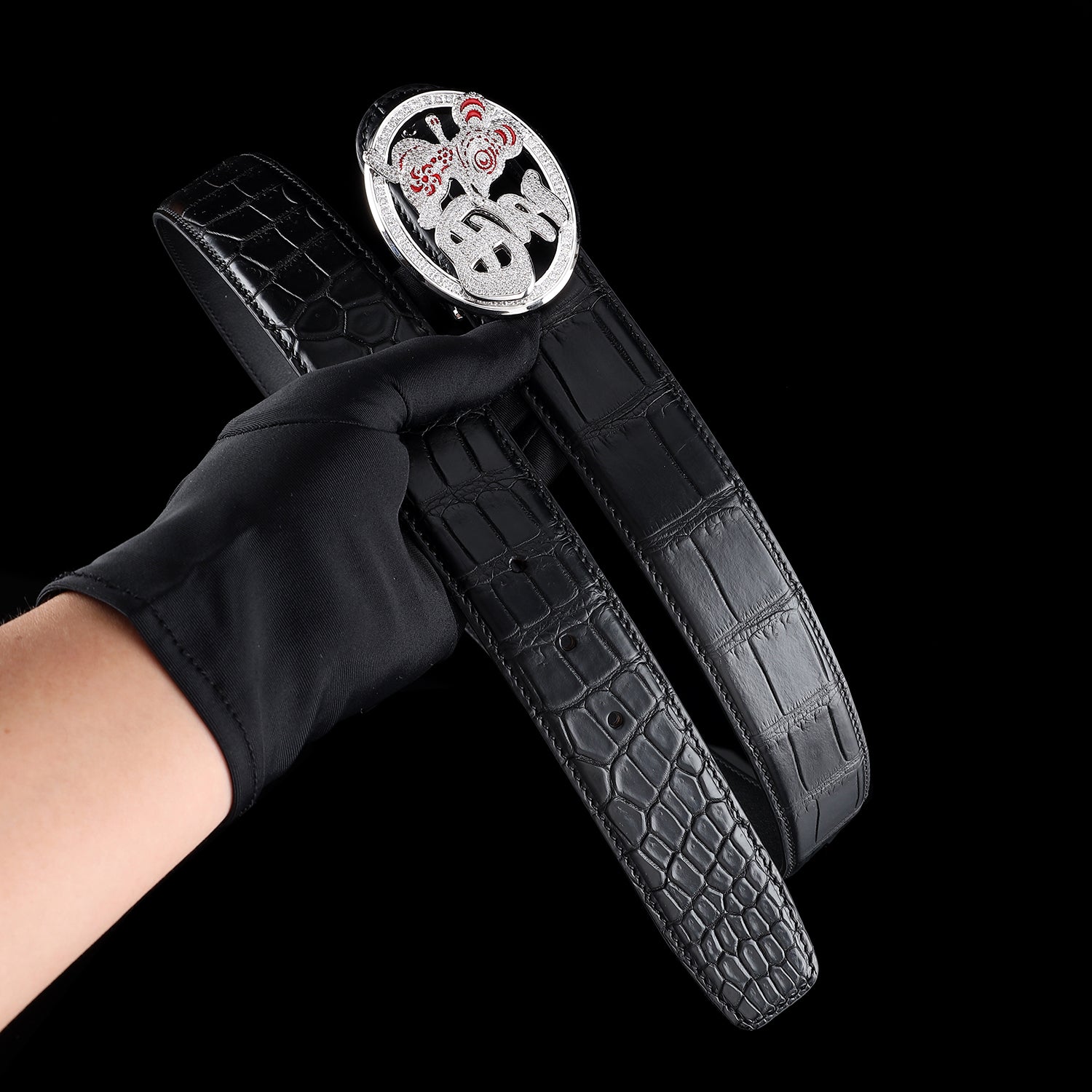 BELTLEY Genuine Nile Crocodile Belt-'Fortune Rat'  Belt Buckle