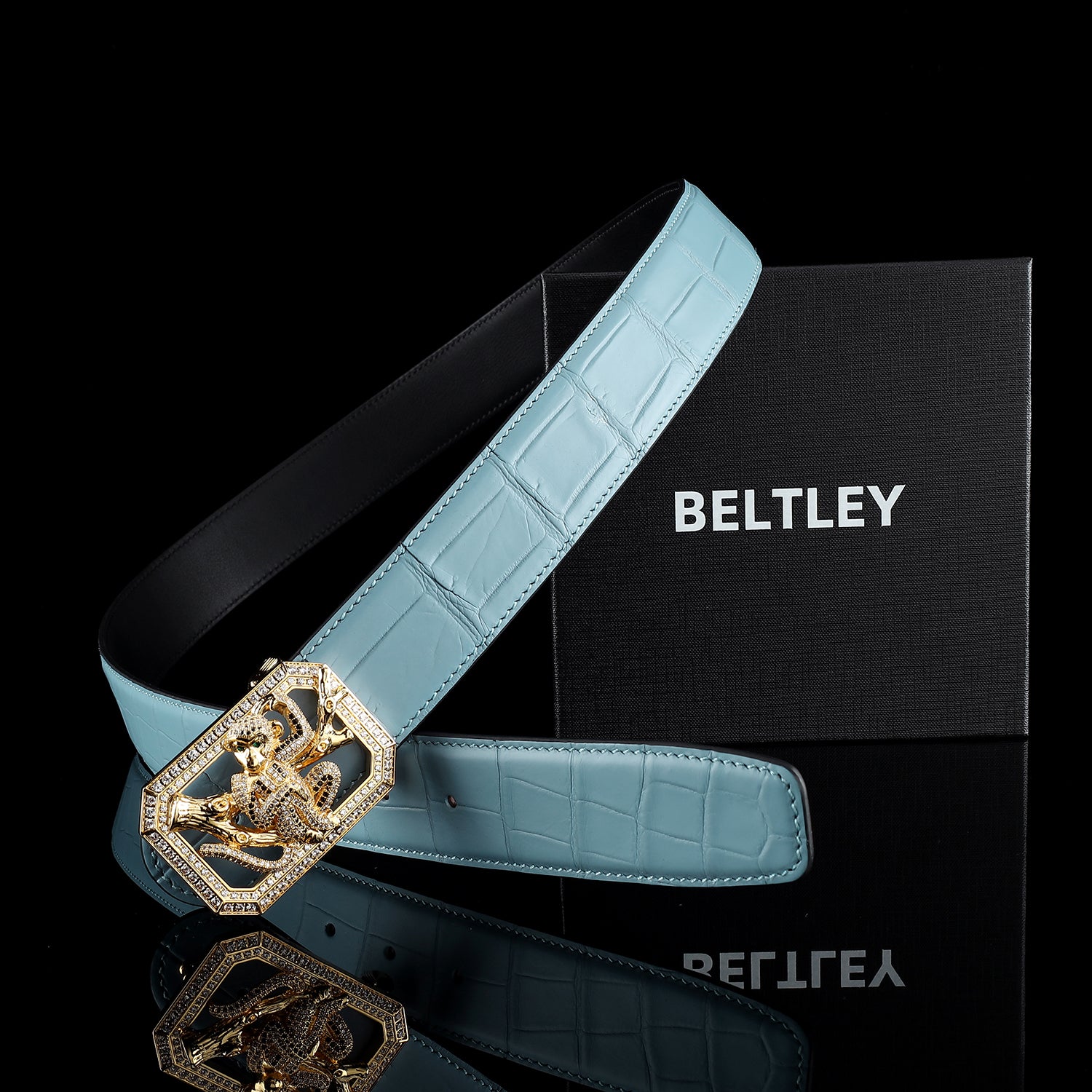 BELTLEY Genuine Nile Crocodile Belt with Monkey Buckle for Men – Tiffany Blue