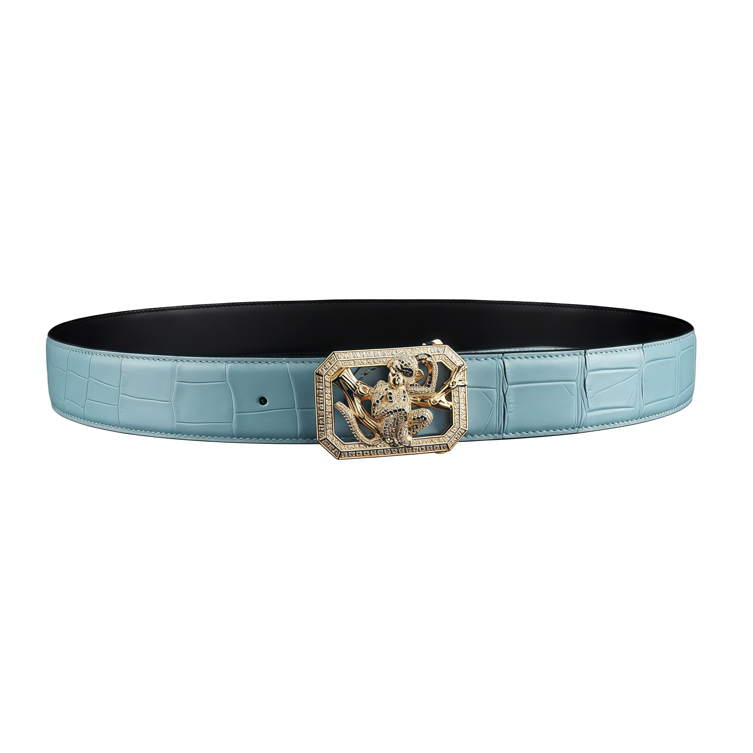 BELTLEY Genuine Nile Crocodile Belt with Monkey Buckle for Men – Tiffany Blue