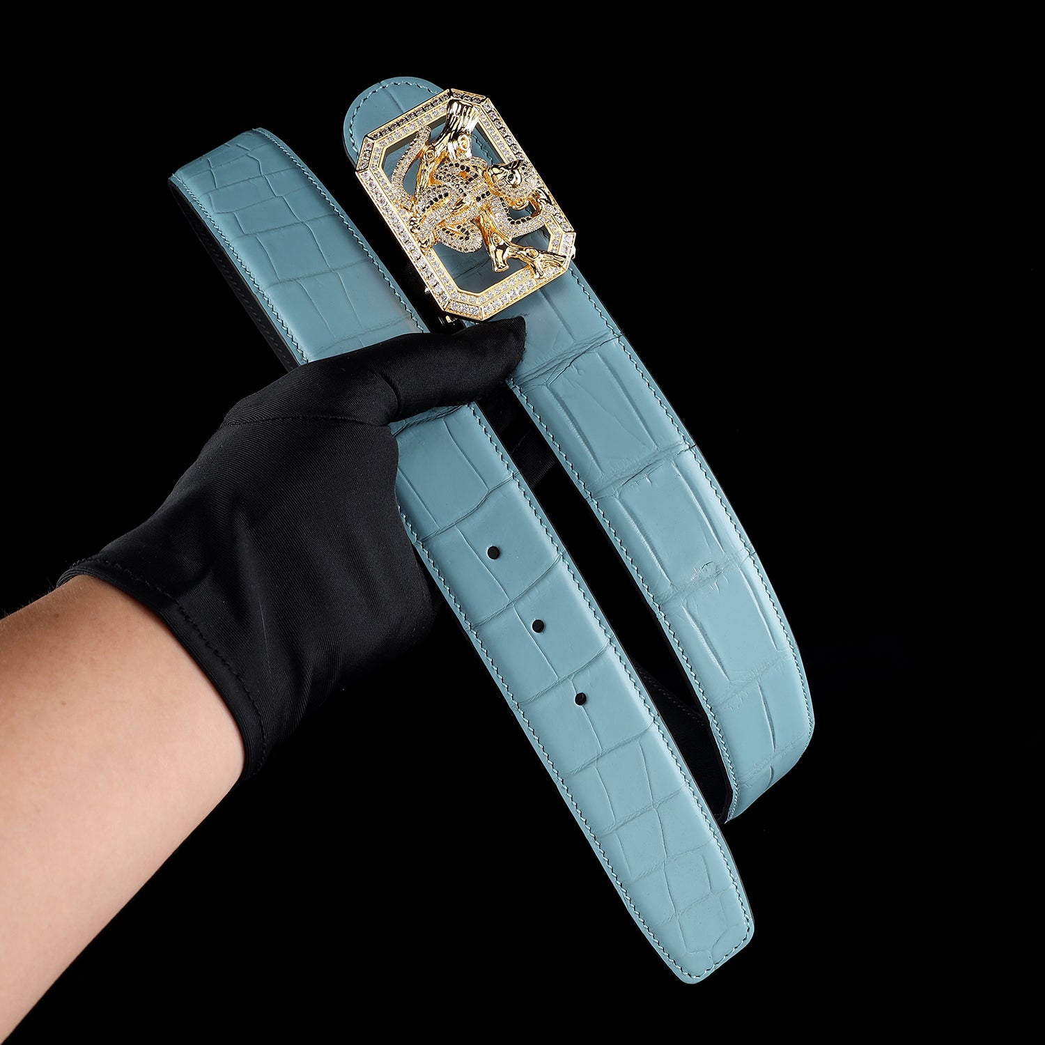 BELTLEY Genuine Nile Crocodile Belt with Monkey Buckle for Men – Tiffany Blue