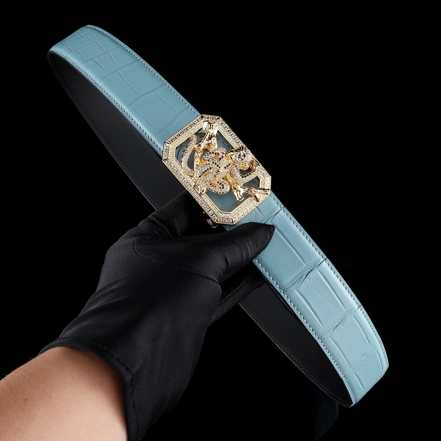 BELTLEY Genuine Nile Crocodile Belt with Monkey Buckle for Men – Tiffany Blue