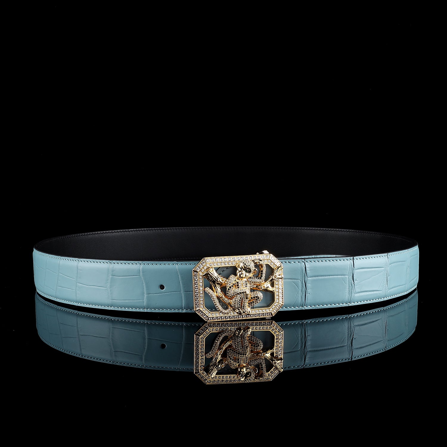 BELTLEY Genuine Nile Crocodile Belt with Monkey Buckle for Men – Tiffany Blue