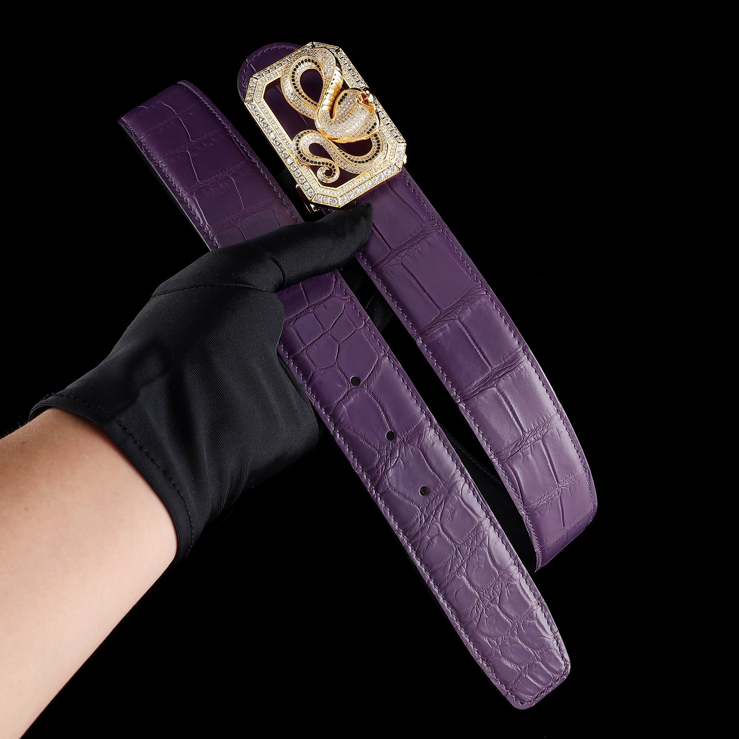 BELTLEY Genuine Purple Crocodile Belt for Men — Snake Buckle