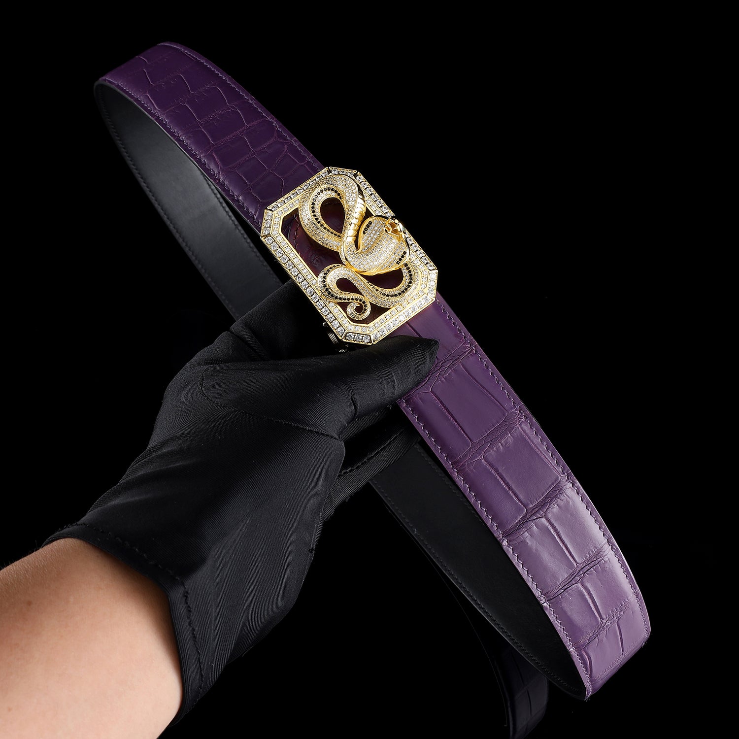 BELTLEY Genuine Purple Crocodile Belt for Men — Snake Buckle