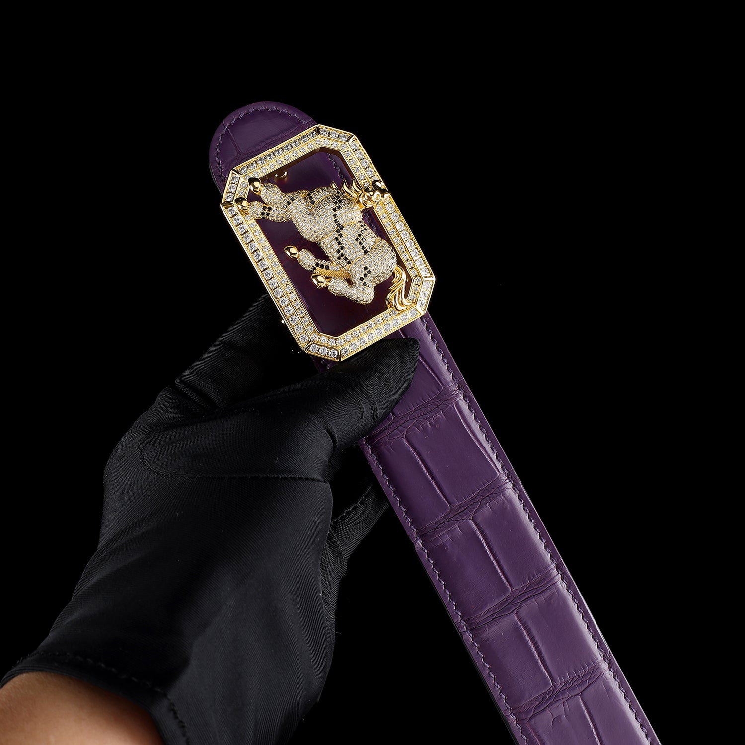 BELTLEY Genuine Purple Nile Crocodile Belt With Horse Buckle