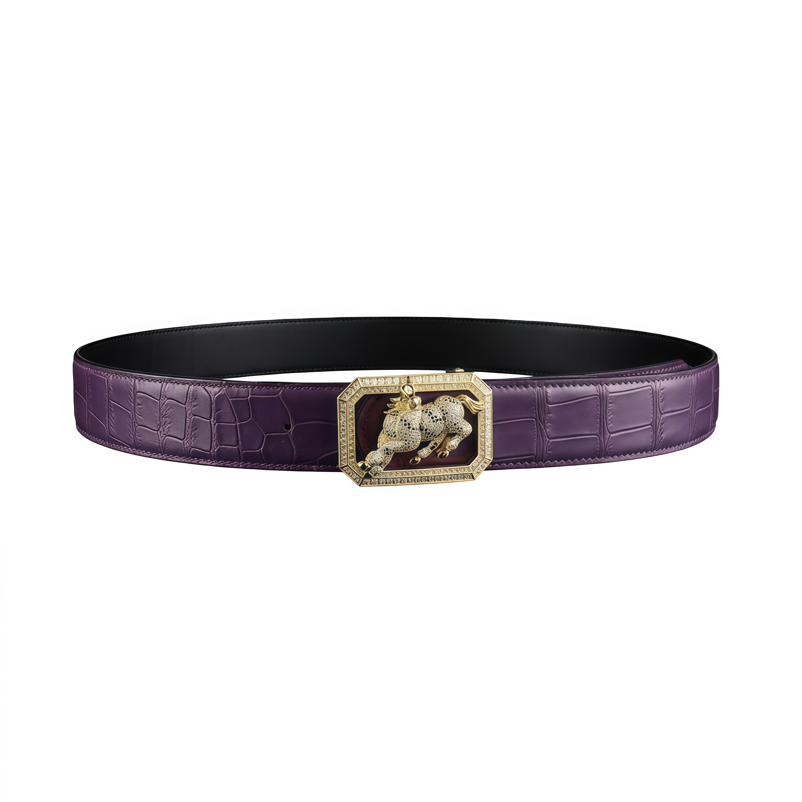 BELTLEY Genuine Purple Nile Crocodile Belt With Horse Buckle