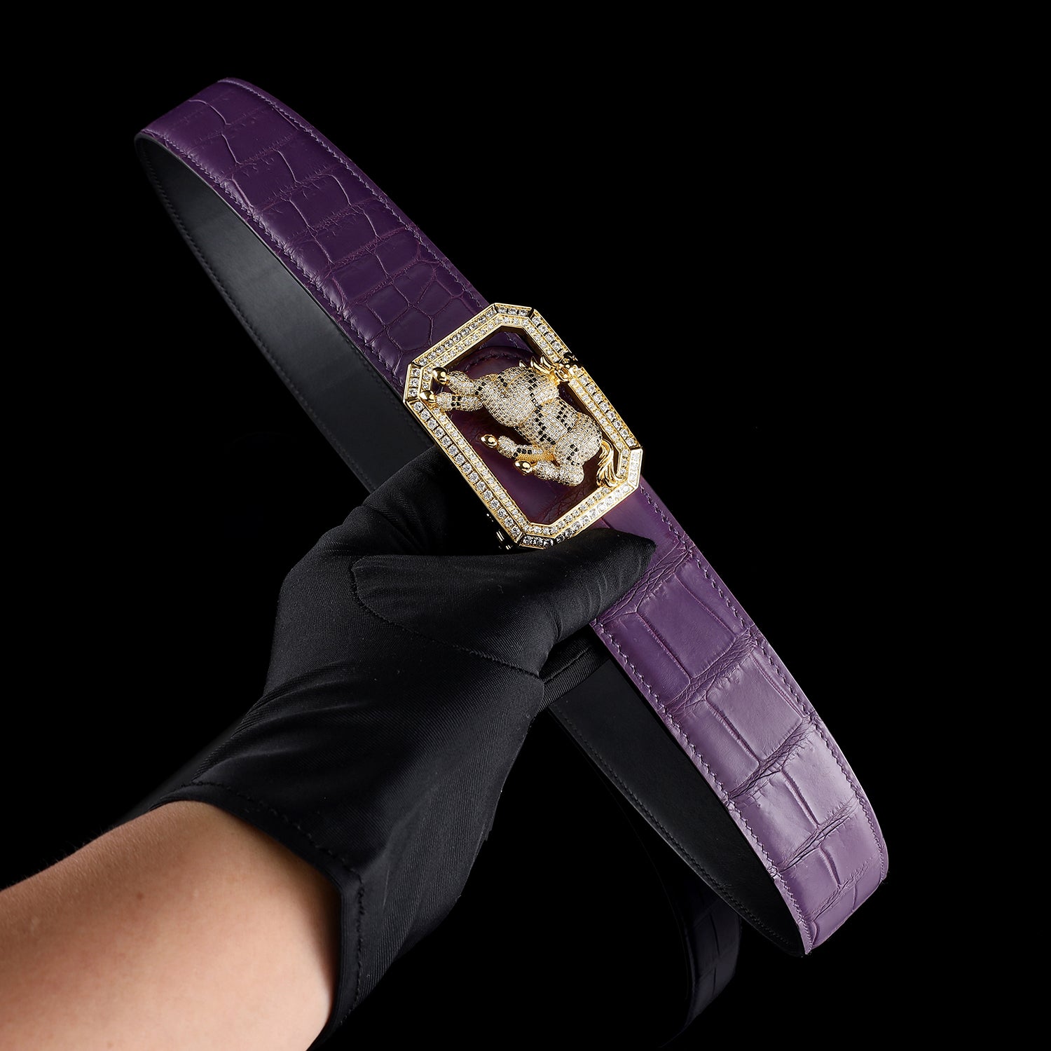 BELTLEY Genuine Purple Nile Crocodile Belt With Horse Buckle