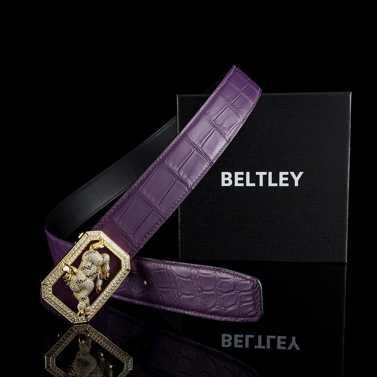 BELTLEY Genuine Purple Nile Crocodile Belt With Horse Buckle