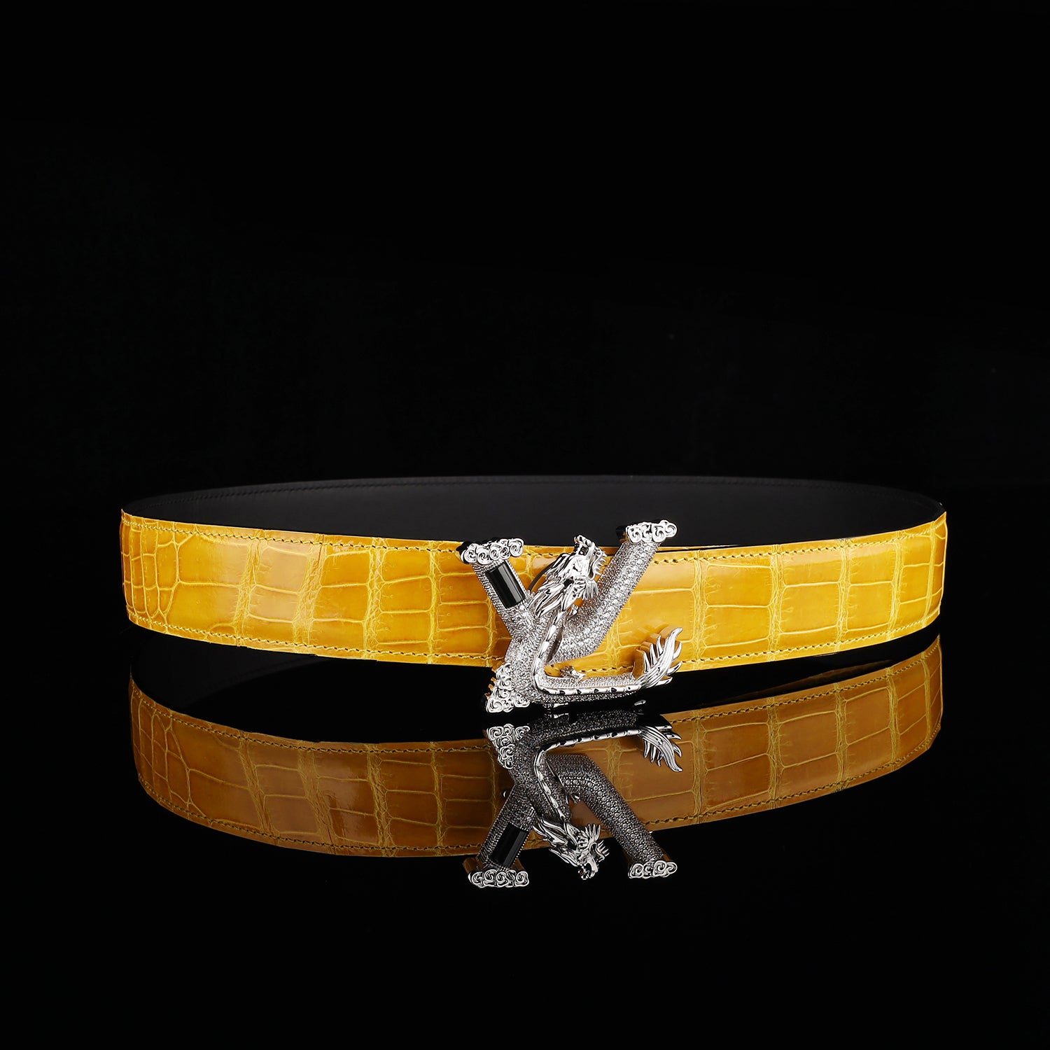 BELTLEY Glazed Amber Gold Crocodile Leather Belt for Men