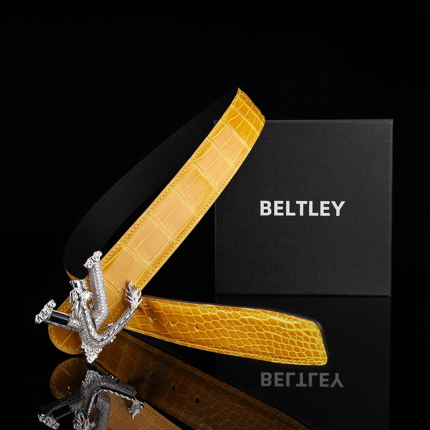 BELTLEY Glazed Amber Gold Crocodile Leather Belt for Men