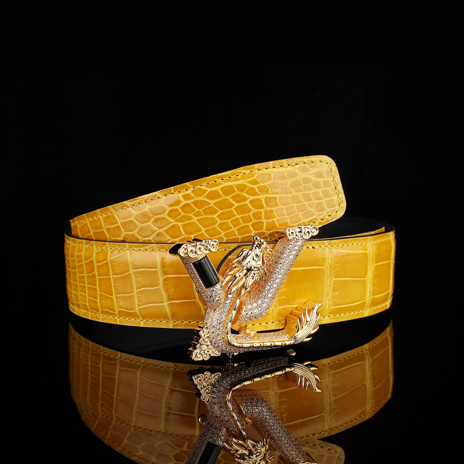 BELTLEY Glazed Amber Gold Crocodile Leather Belt for Men
