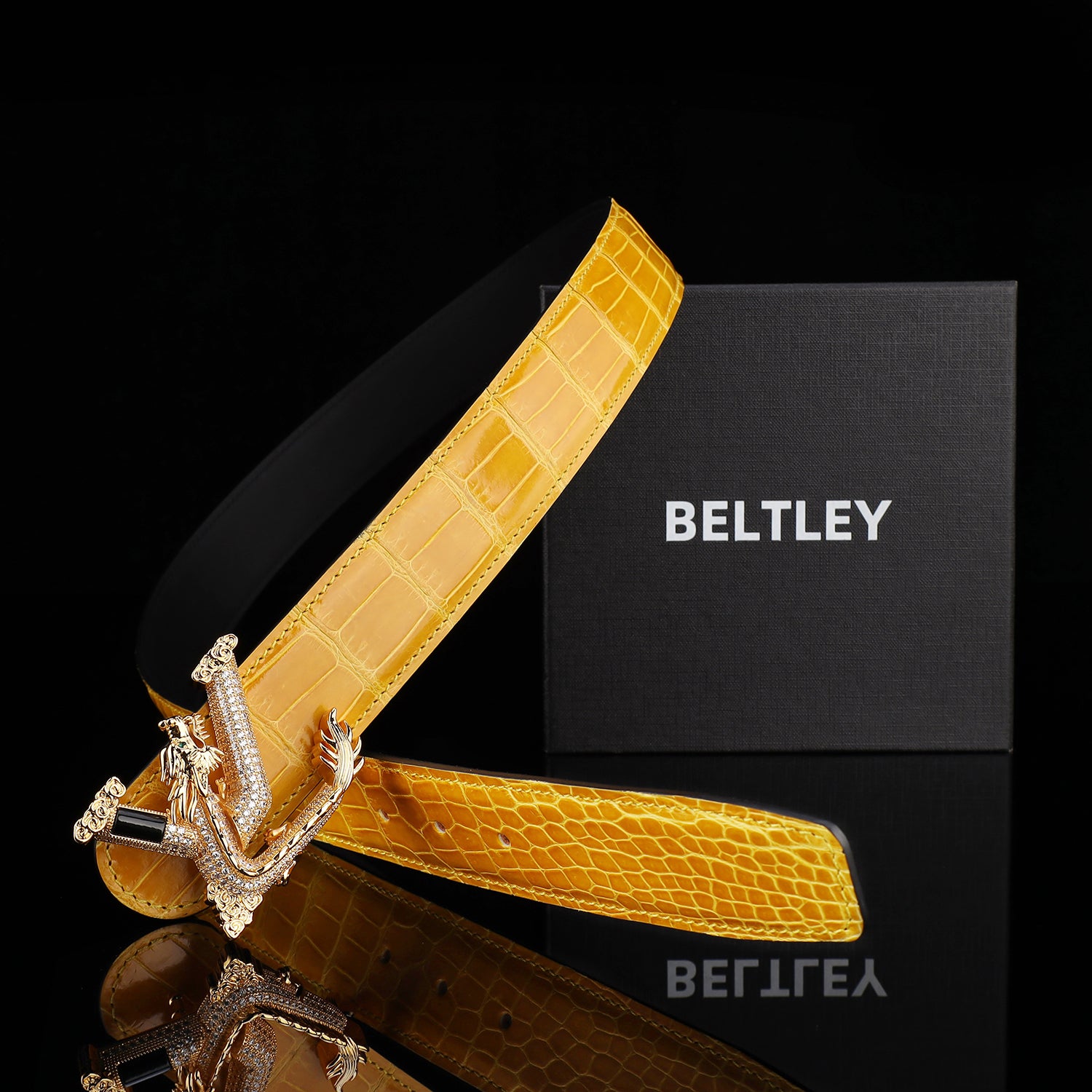 BELTLEY Glazed Amber Gold Crocodile Leather Belt for Men