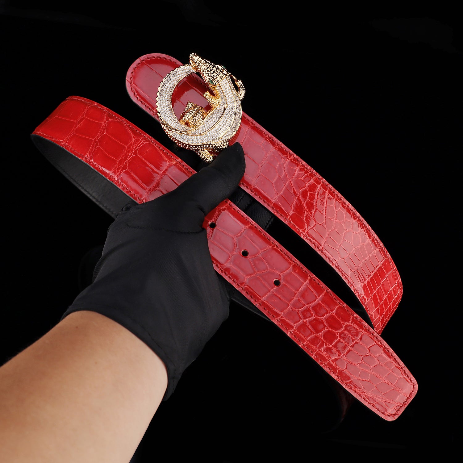 BELTLEY Glazed Imperial Ruby Red Crocodile Belt