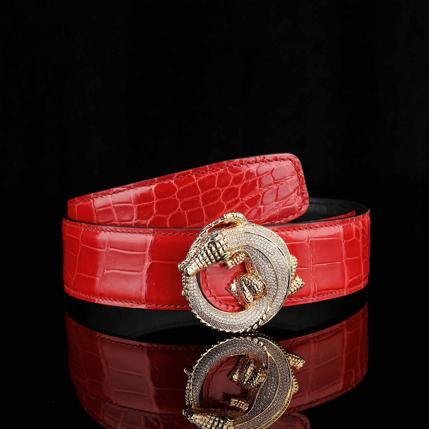 BELTLEY Glazed Imperial Ruby Red Crocodile Belt