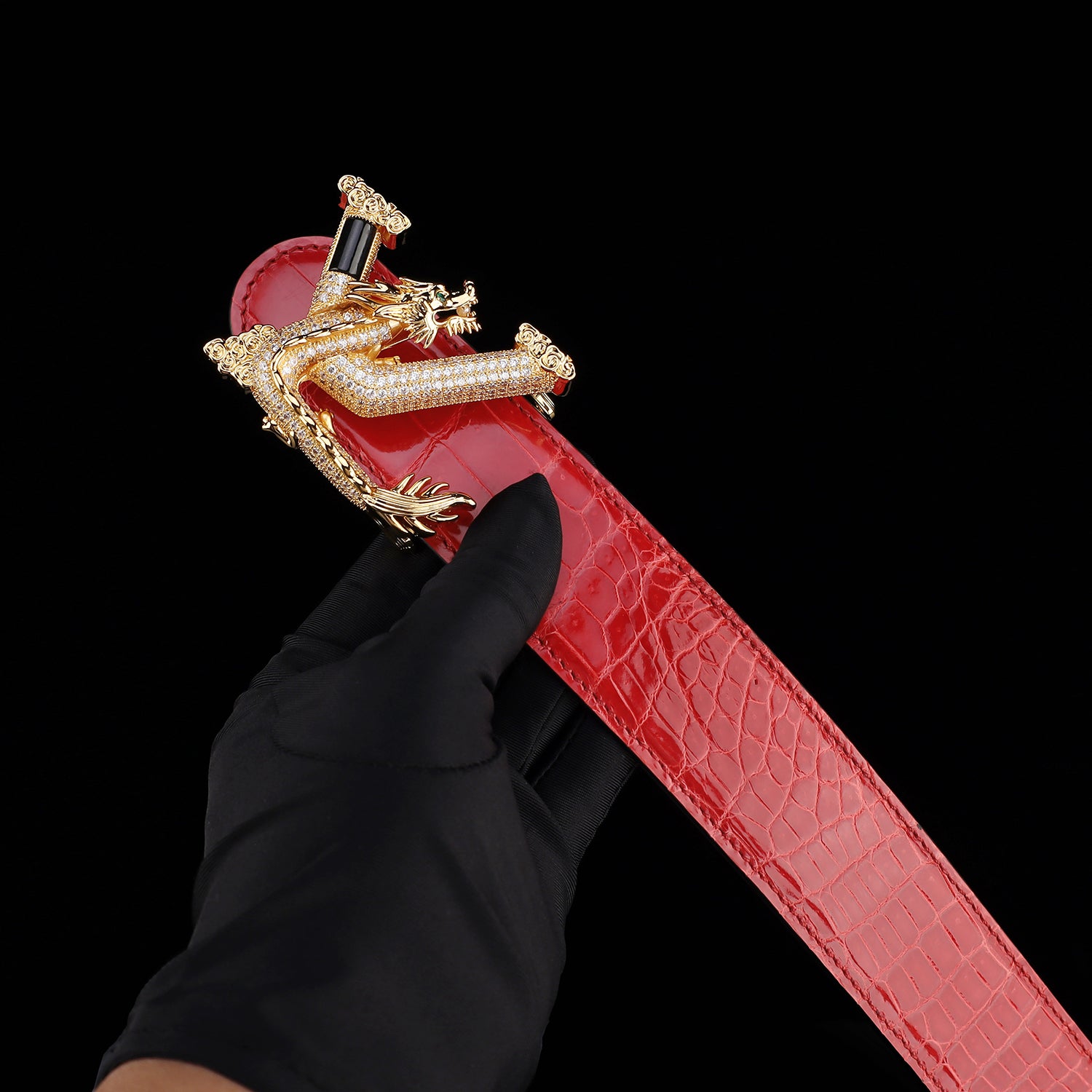 BELTLEY Glazed Imperial Ruby Red Crocodile Leather Belt – Premium Dragon Buckle