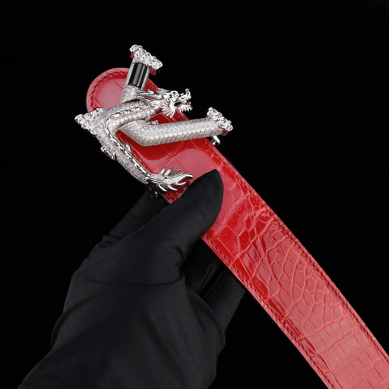 BELTLEY Glazed Imperial Ruby Red Crocodile Leather Belt – Premium Dragon Buckle