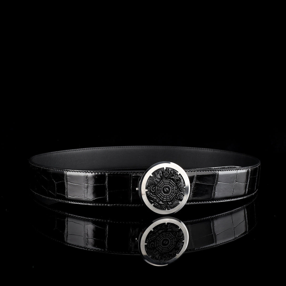 BELTLEY Glossy Alligator Belt WIth Unique Buckle