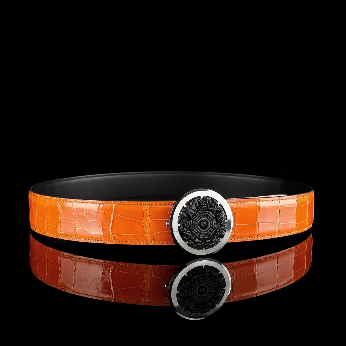 BELTLEY Glossy Alligator Belt WIth Unique Buckle