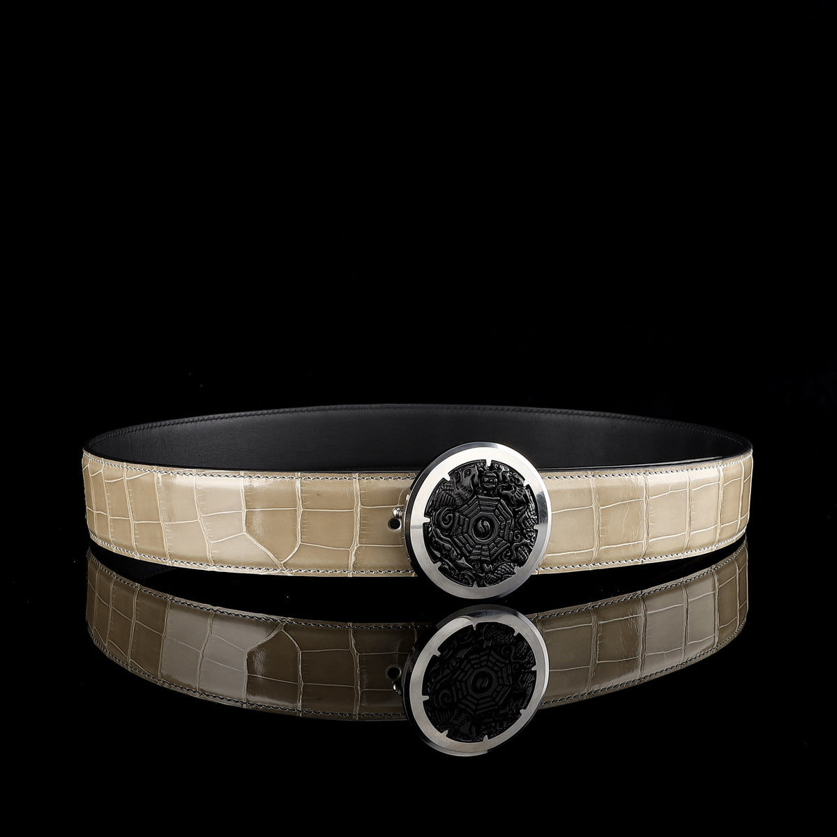 BELTLEY Glossy Alligator Belt WIth Unique Buckle