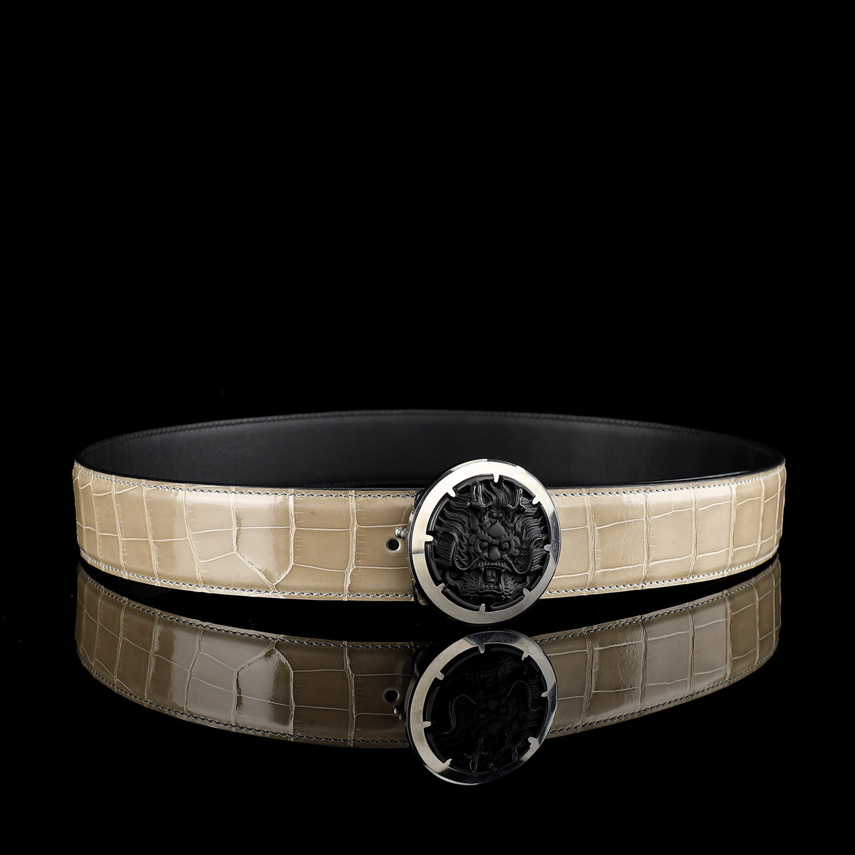 BELTLEY Glossy Alligator Belt with Tungsten Buckle for Men