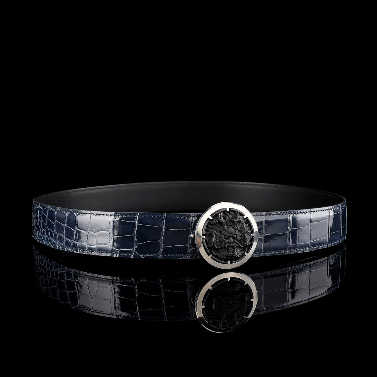 BELTLEY Glossy Alligator Belt with Tungsten Buckle for Men