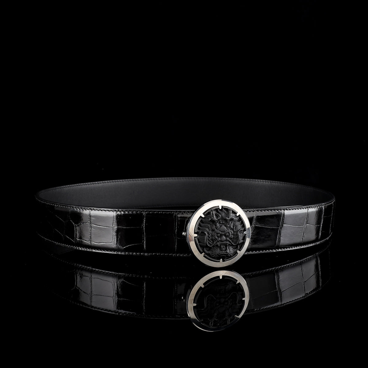 BELTLEY Glossy Alligator Belt with Tungsten Buckle for Men
