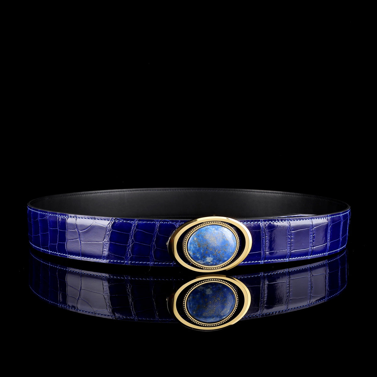 BELTLEY Glossy Alligator Belt with Tungsten Stone Buckle