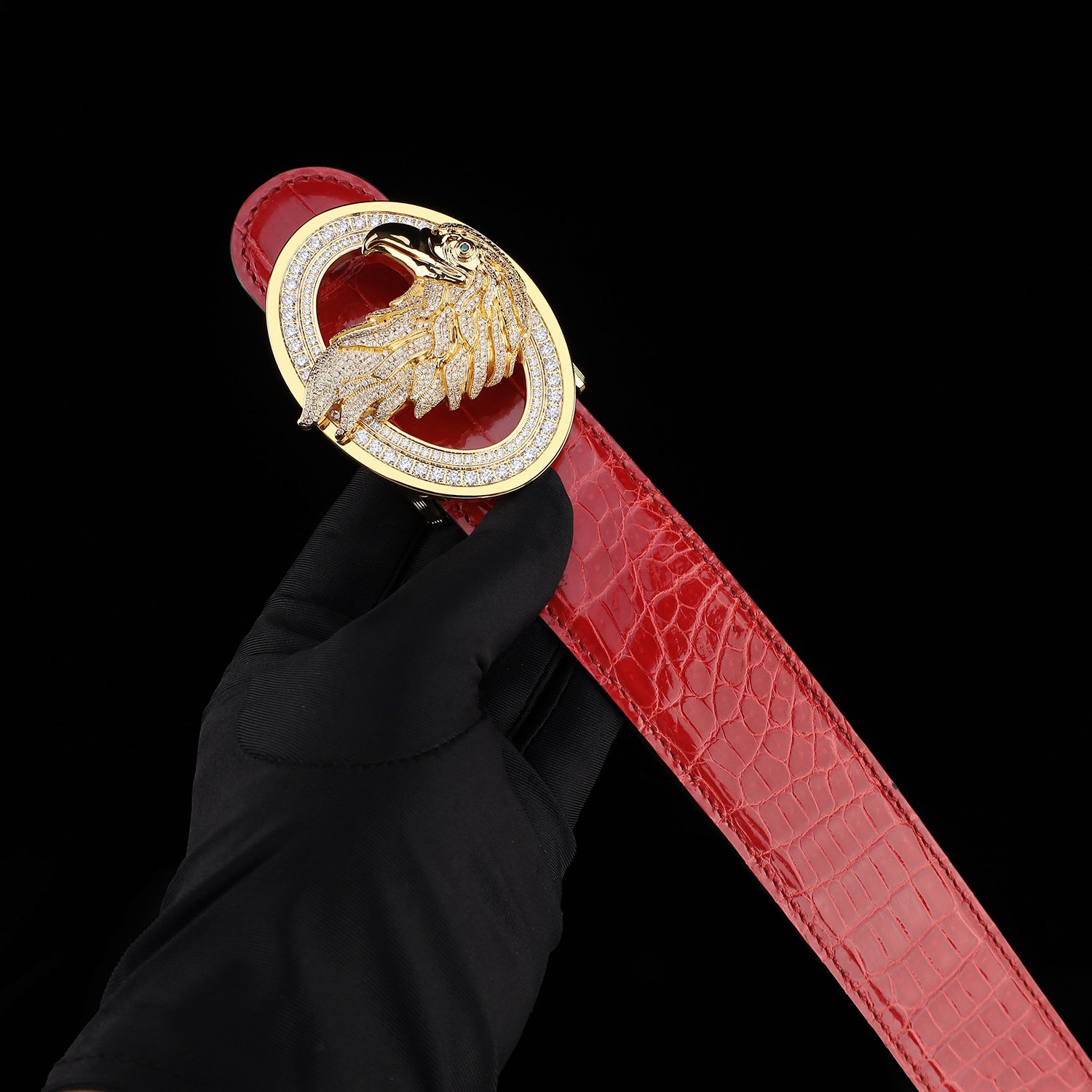 BELTLEY Glossy Imperial Ruby Red Crocodile Belt – Eagle Buckle