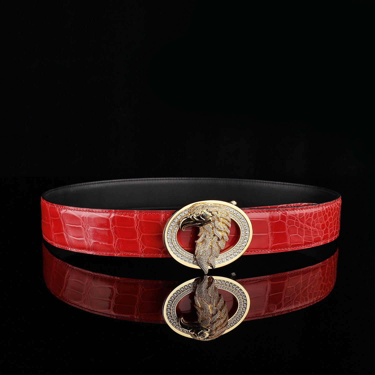 BELTLEY Glossy Imperial Ruby Red Crocodile Belt – Eagle Buckle