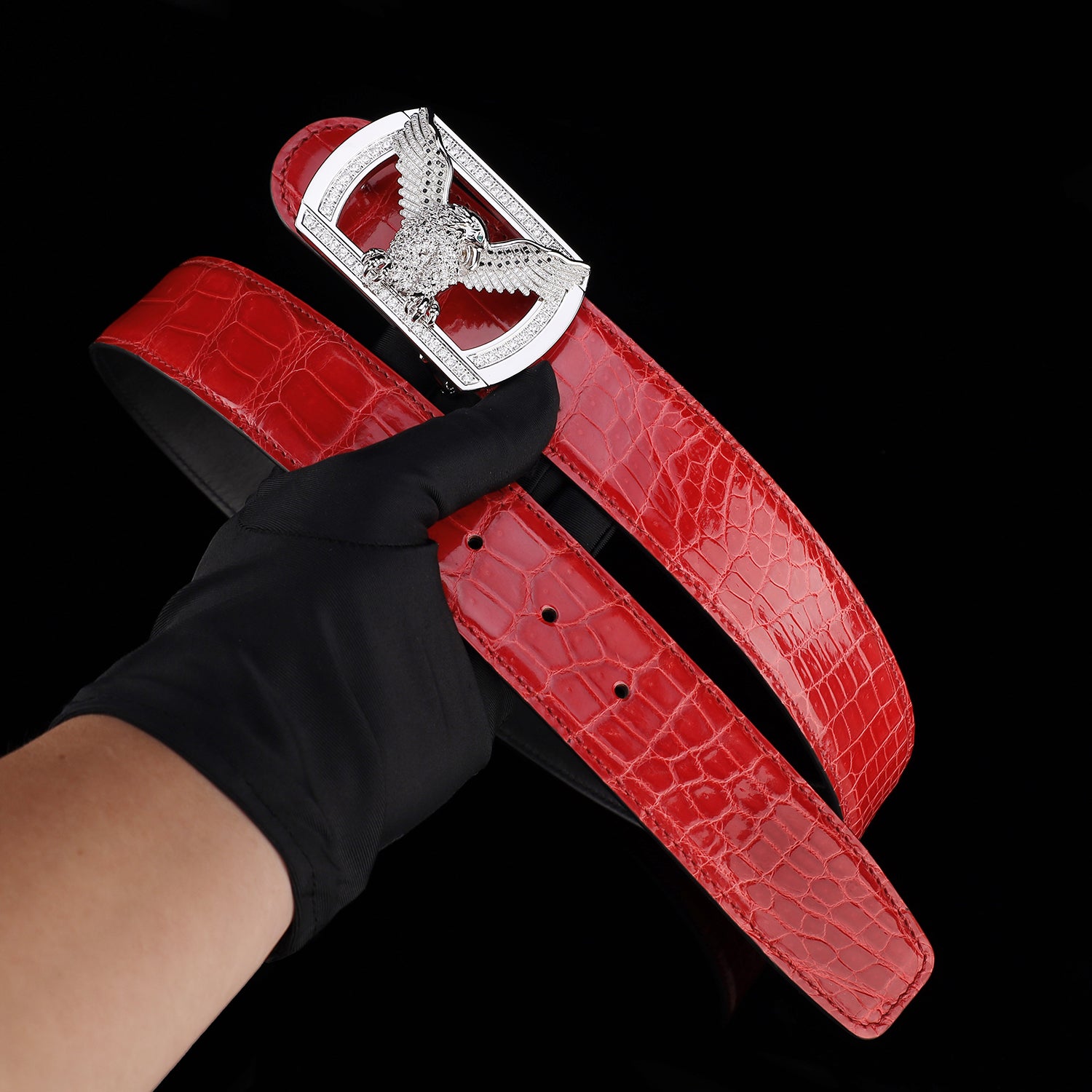 BELTLEY Glossy Imperial Ruby Red Crocodile Belt for Men