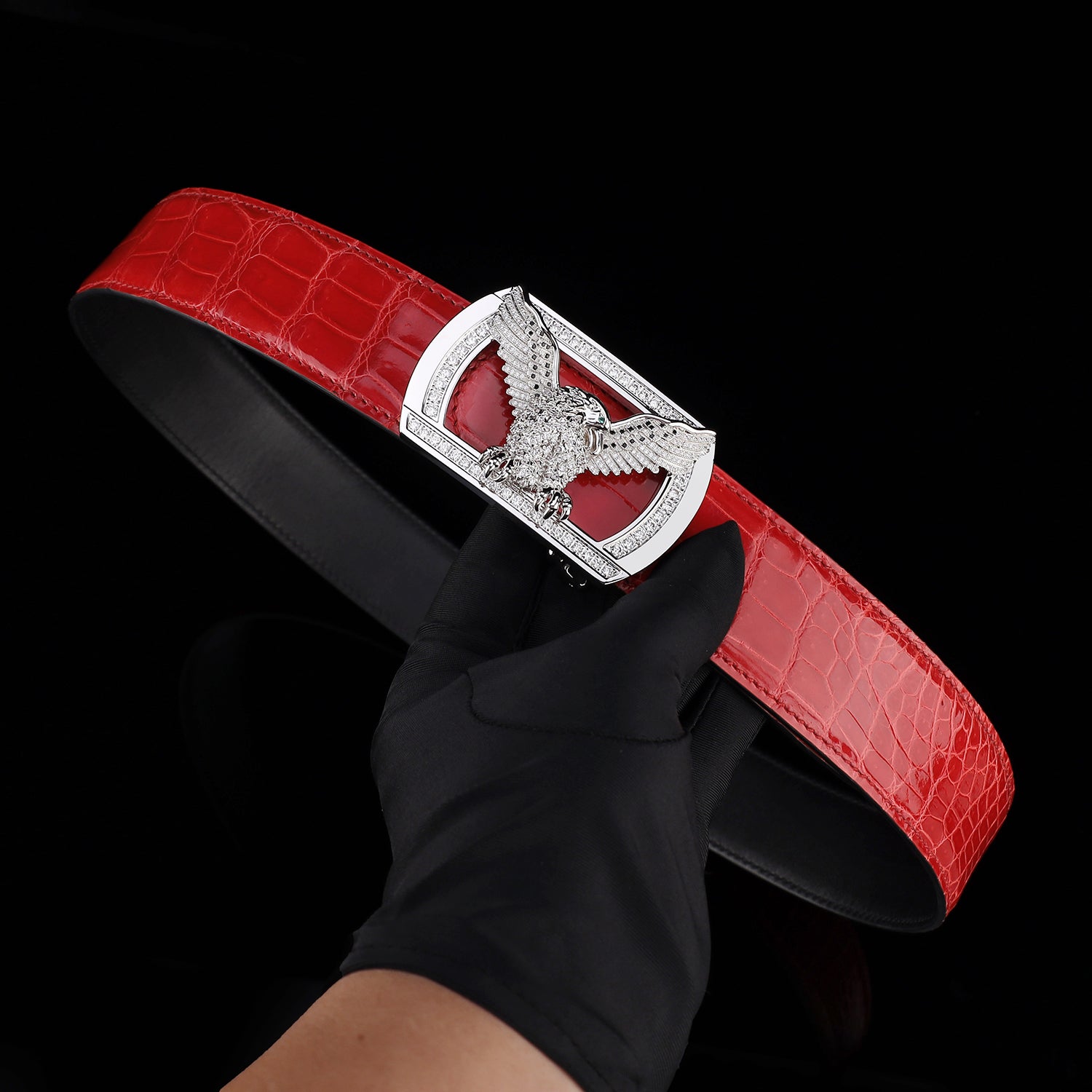 BELTLEY Glossy Imperial Ruby Red Crocodile Belt for Men