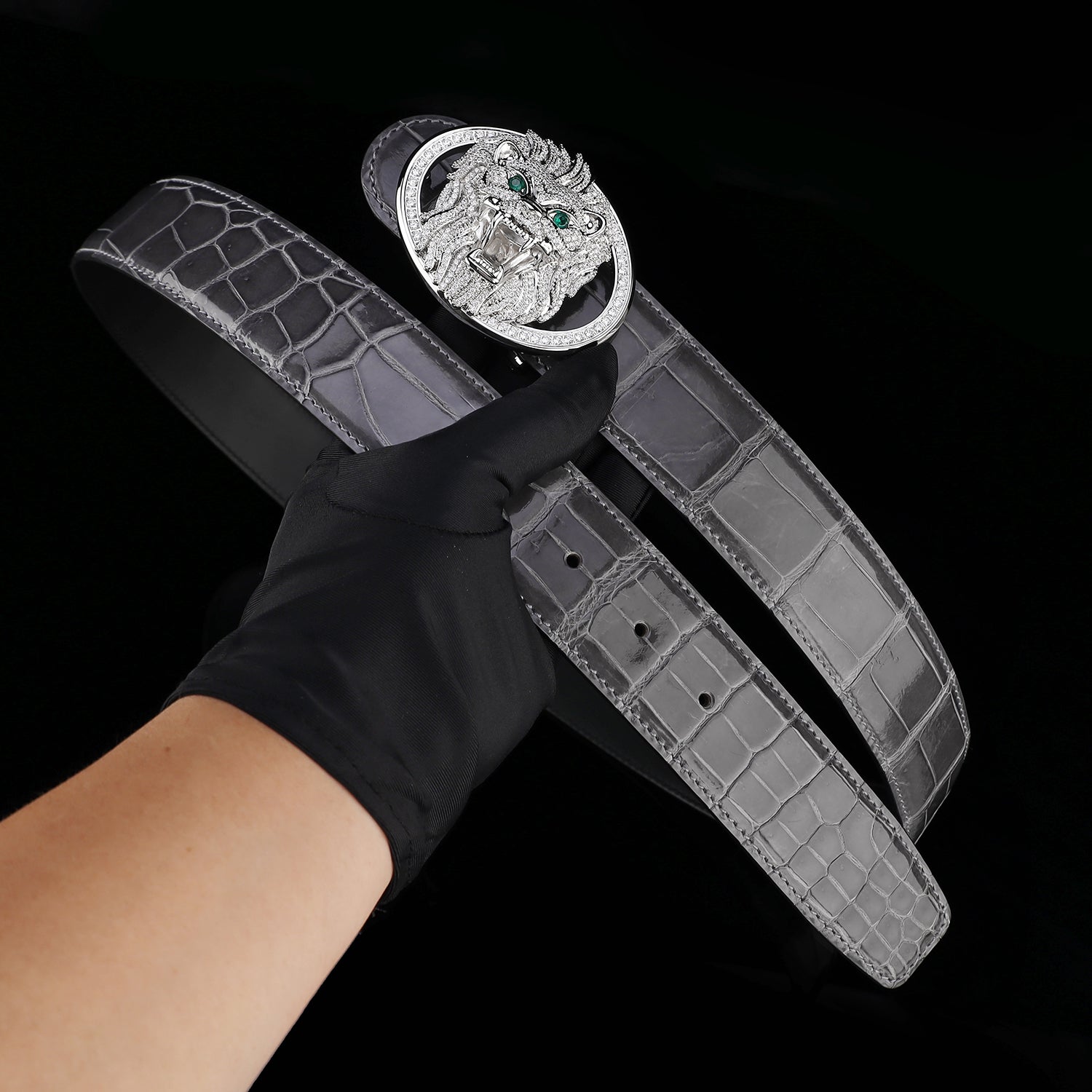BELTLEY Graphite Gray Crocodile Leather Belt – Mirror Shine Exotic Designer Belt