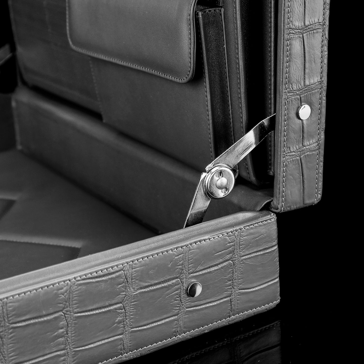 Gray Nile Crocodile Briefcase: Versatile Storage, Multifunctional Elegance — lifestyle shot | BELTLEY