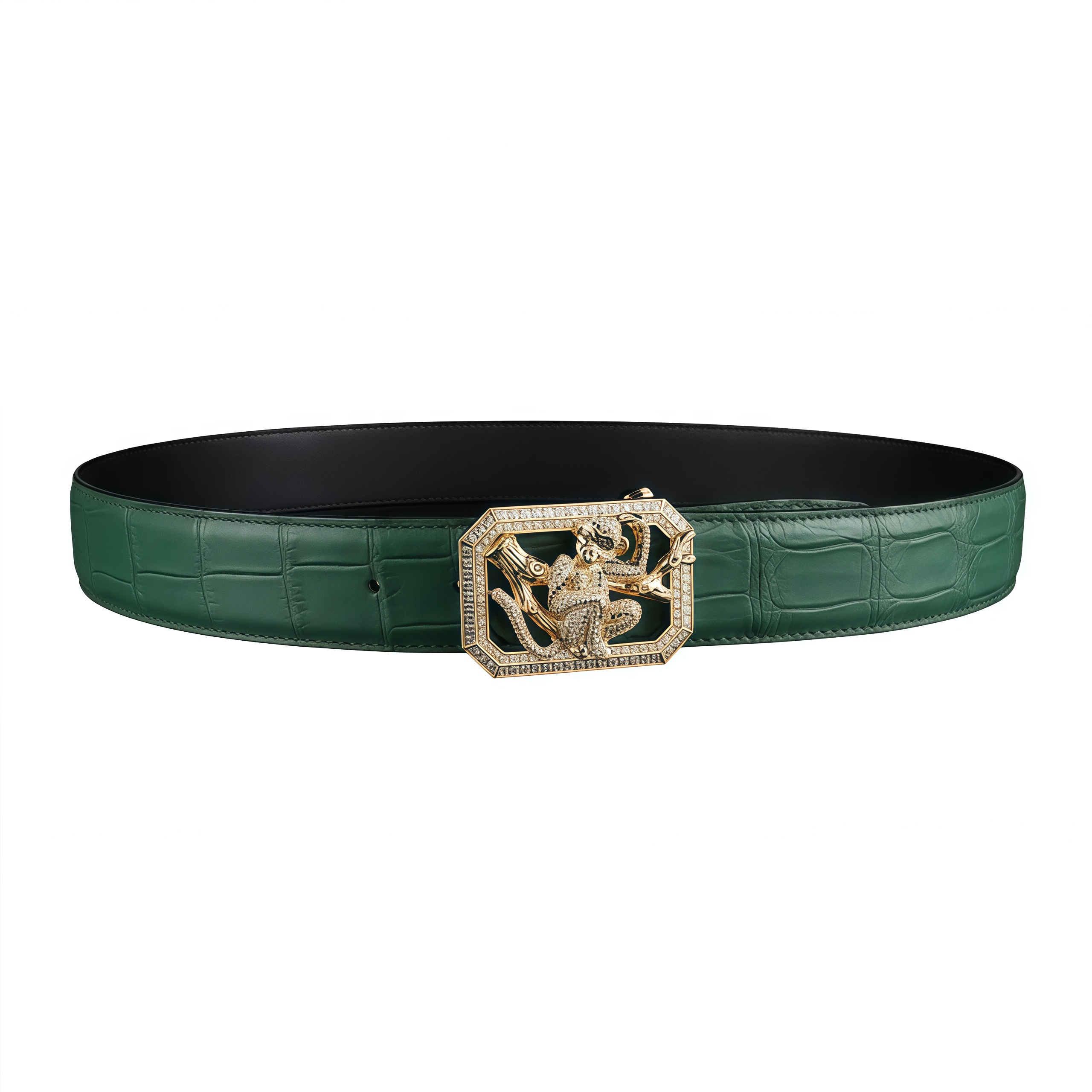 BELTLEY Green Crocodile Leather Belt with Monkey Buckle