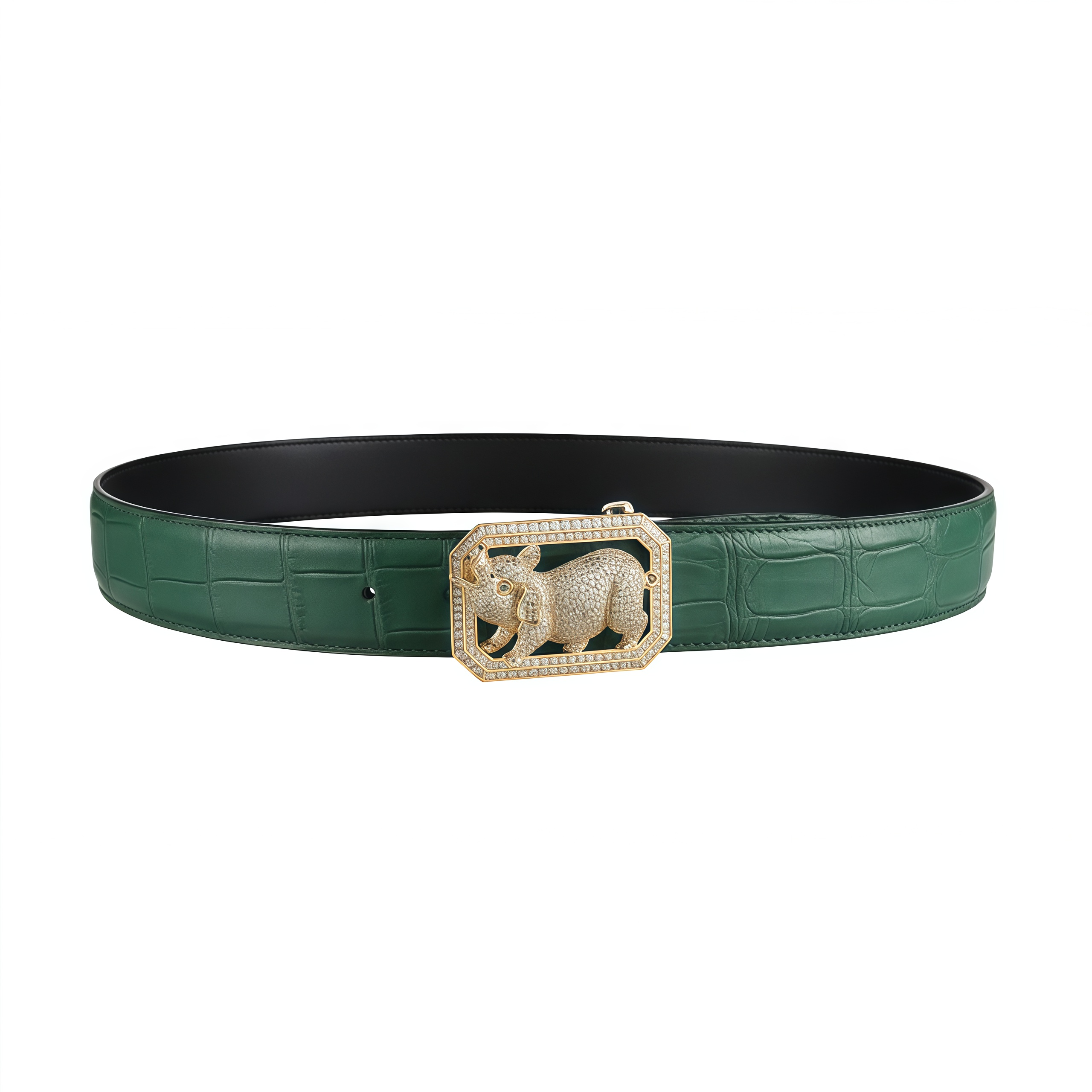 BELTLEY Green Genuine Crocodile Leather Belt With Pig Buckle