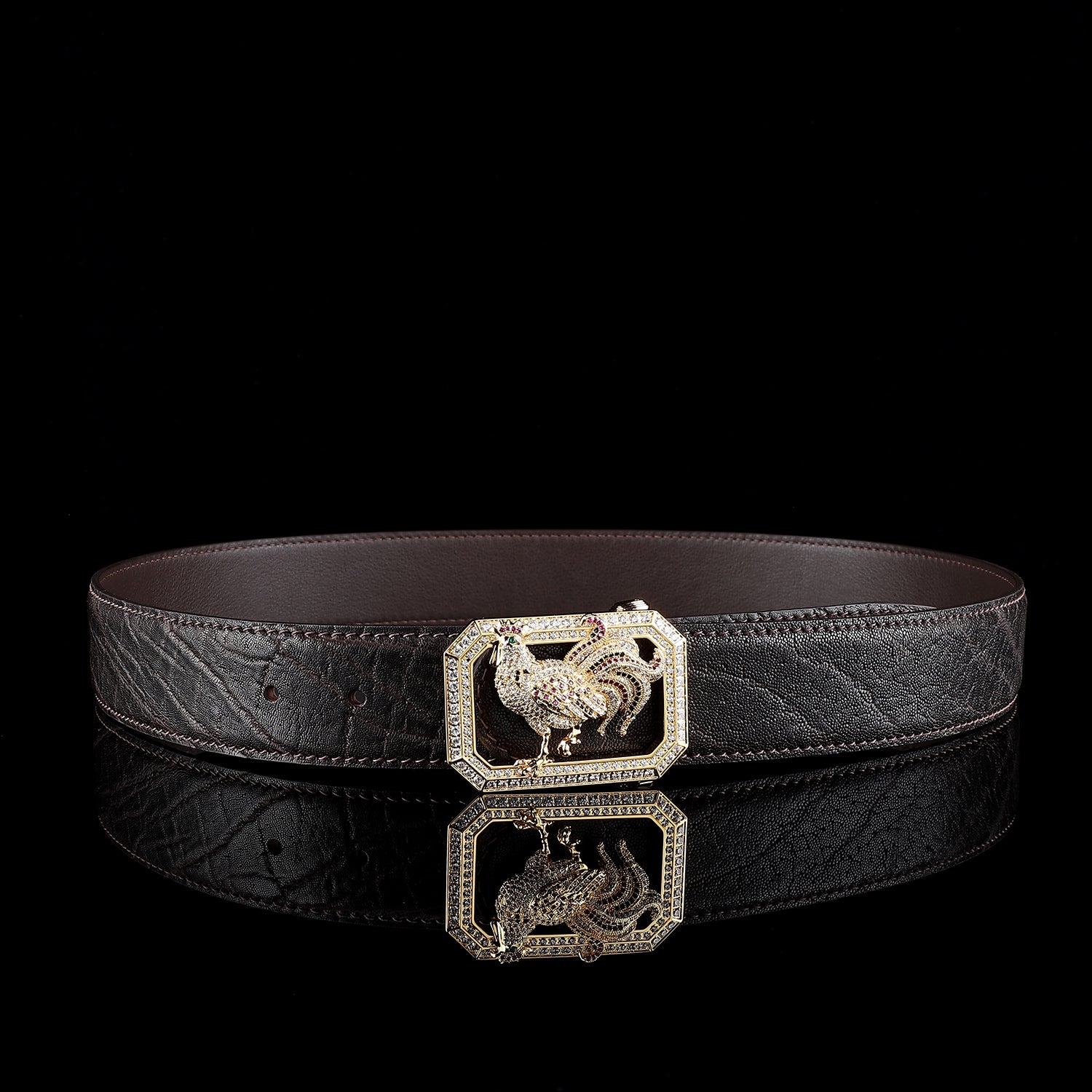 BELTLEY Handcrafted Espresso Brown Elephant Belt with Rooster Buckle