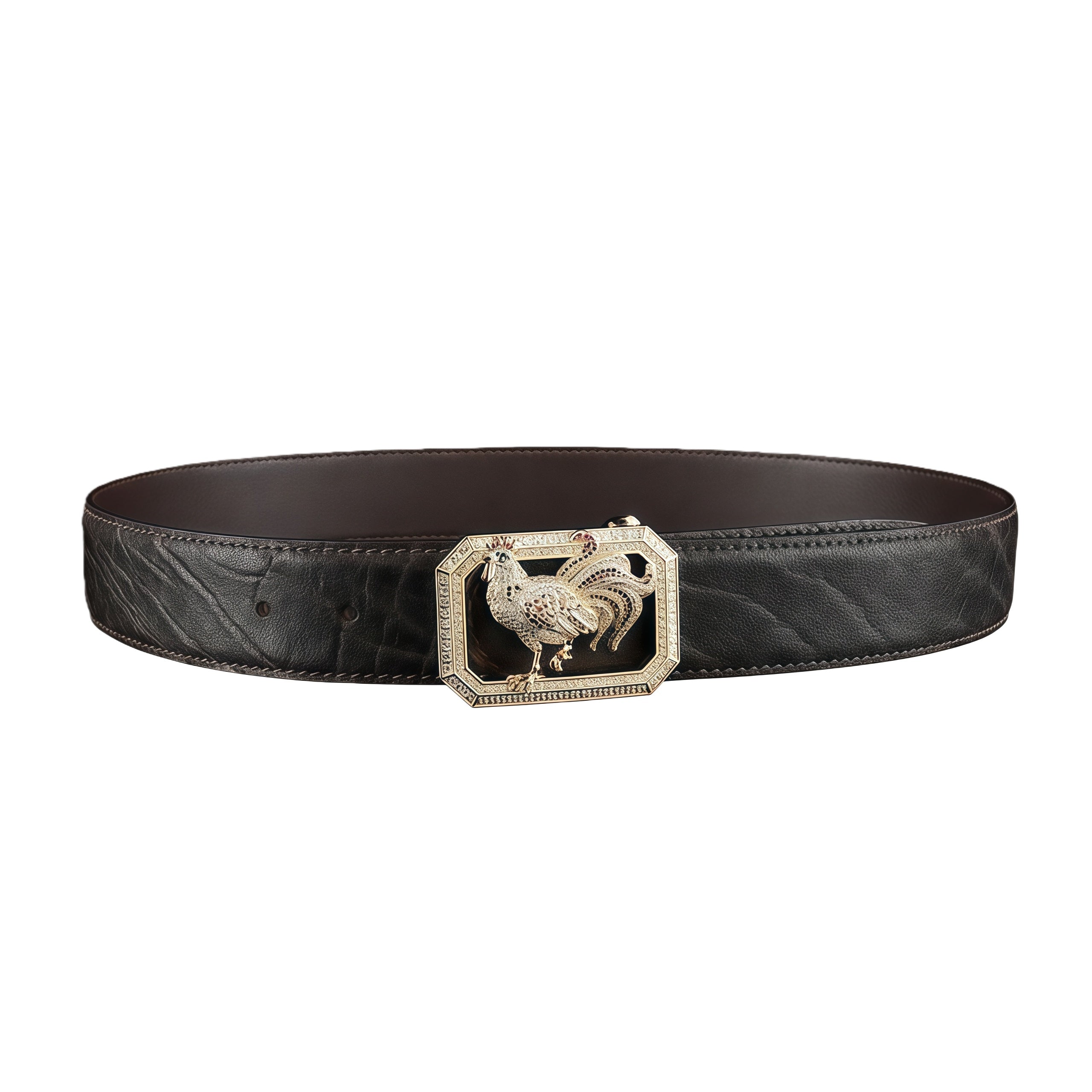 BELTLEY Handcrafted Espresso Brown Elephant Belt with Rooster Buckle