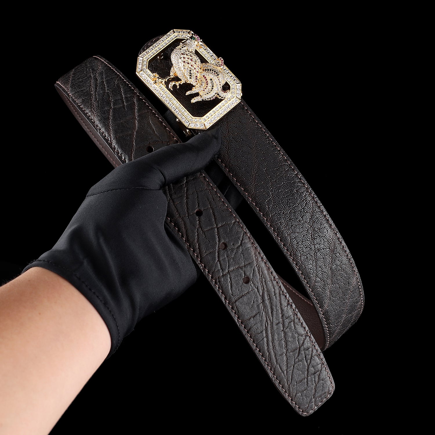 BELTLEY Handcrafted Espresso Brown Elephant Belt with Rooster Buckle