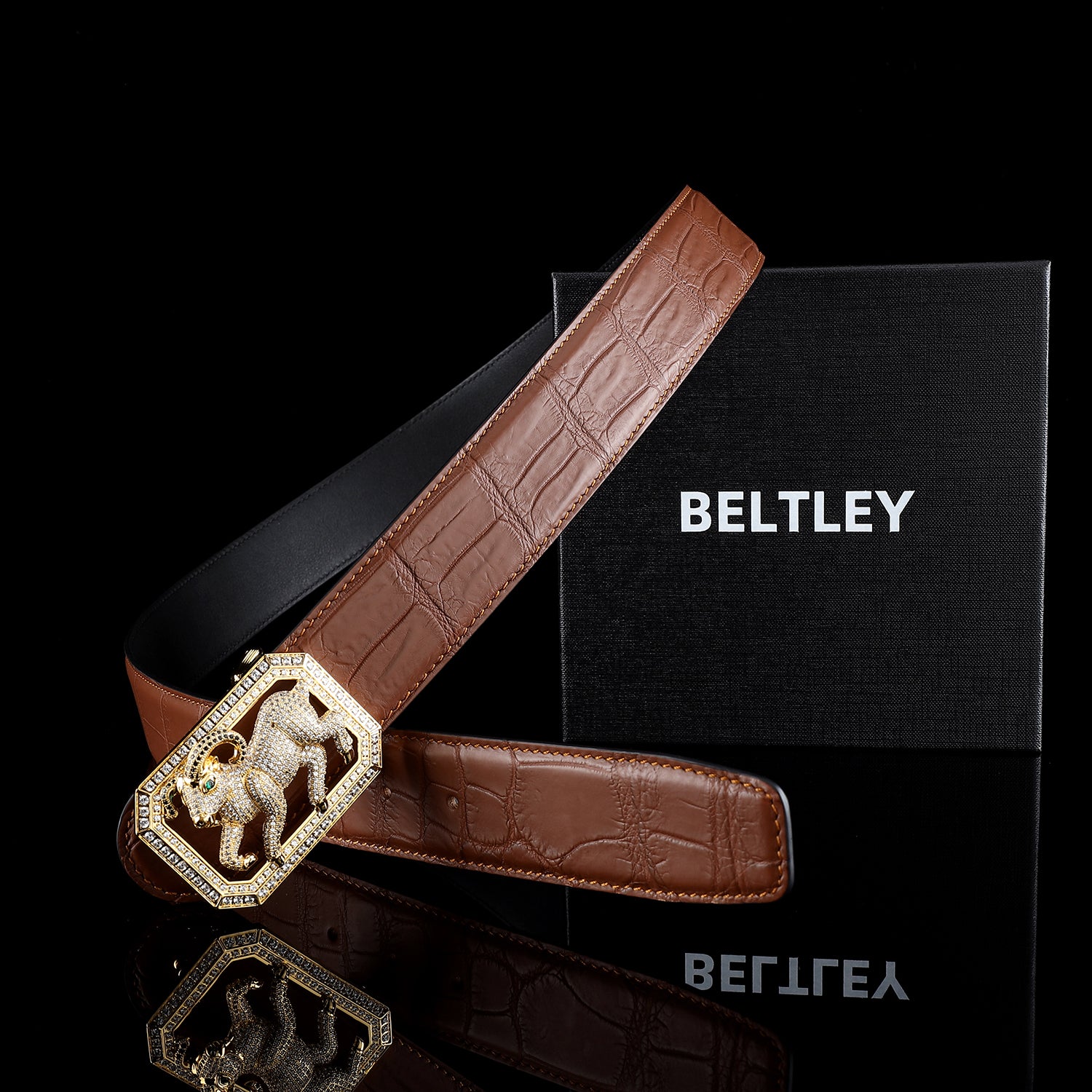 BELTLEY Handmade Chestnut Brown Crocodile Belt