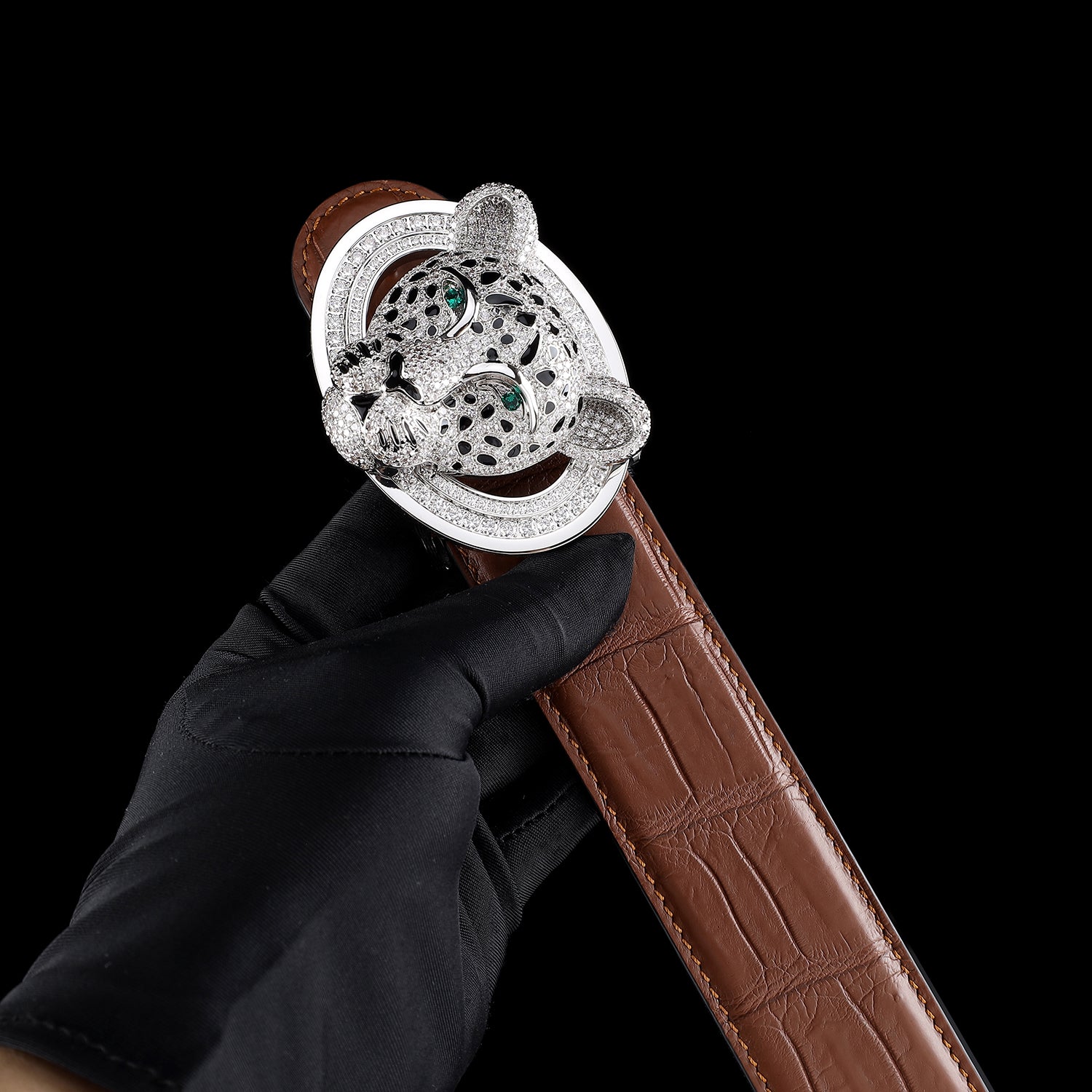 BELTLEY Handmade Crocodile Leather Belt in Chestnut Brown