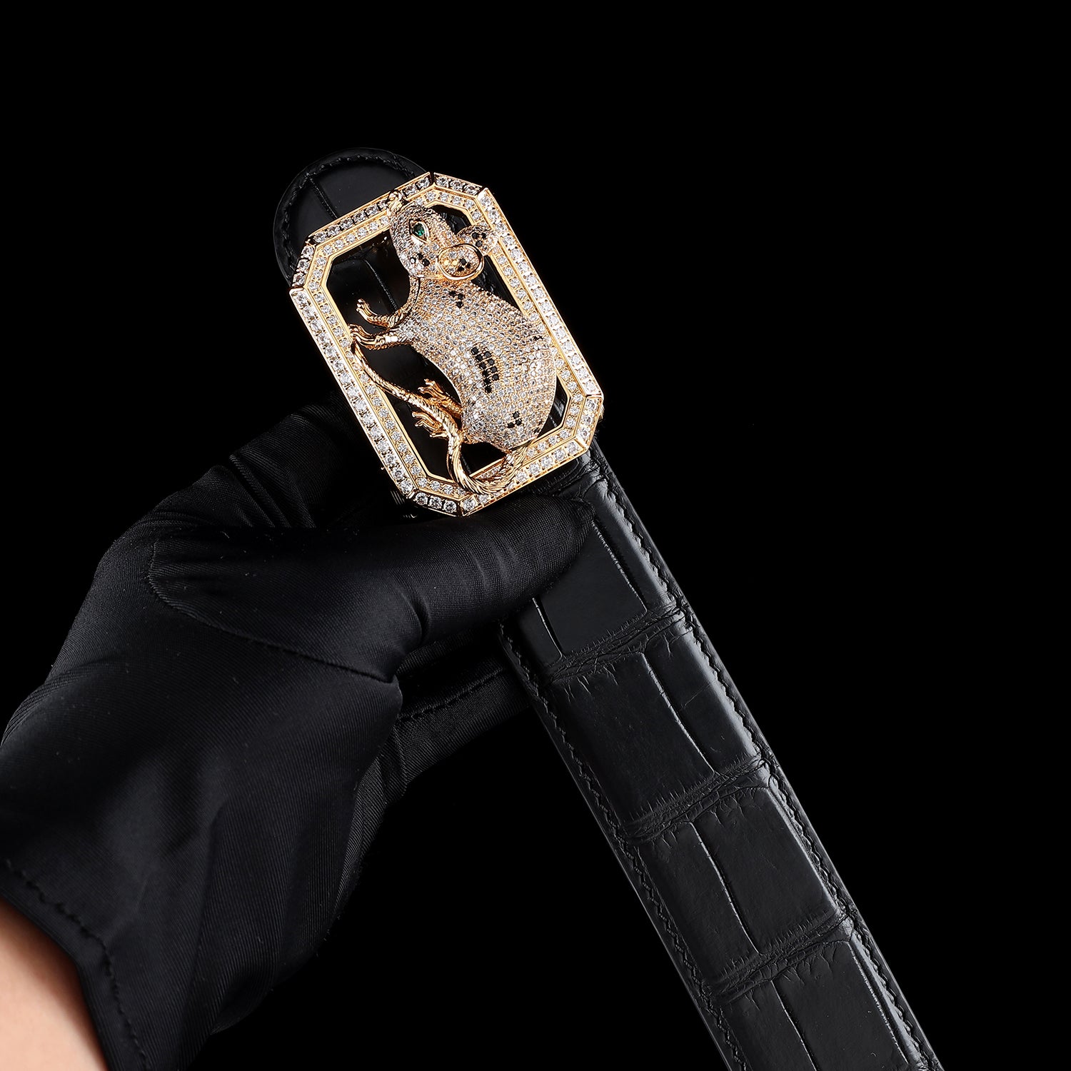 BELTLEY Handmade Men's Black Crocodile Belt With Rat Buckle