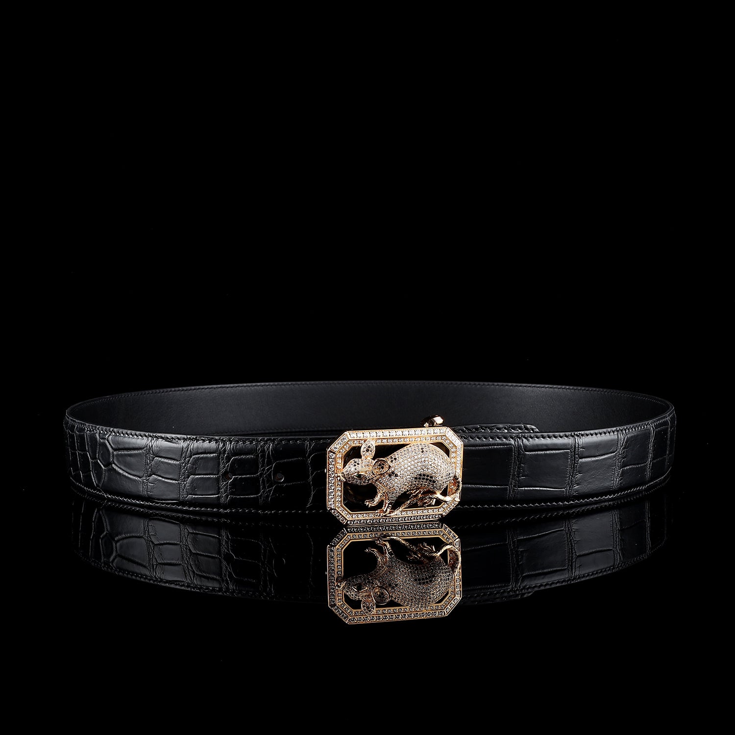 BELTLEY Handmade Men's Black Crocodile Belt With Rat Buckle