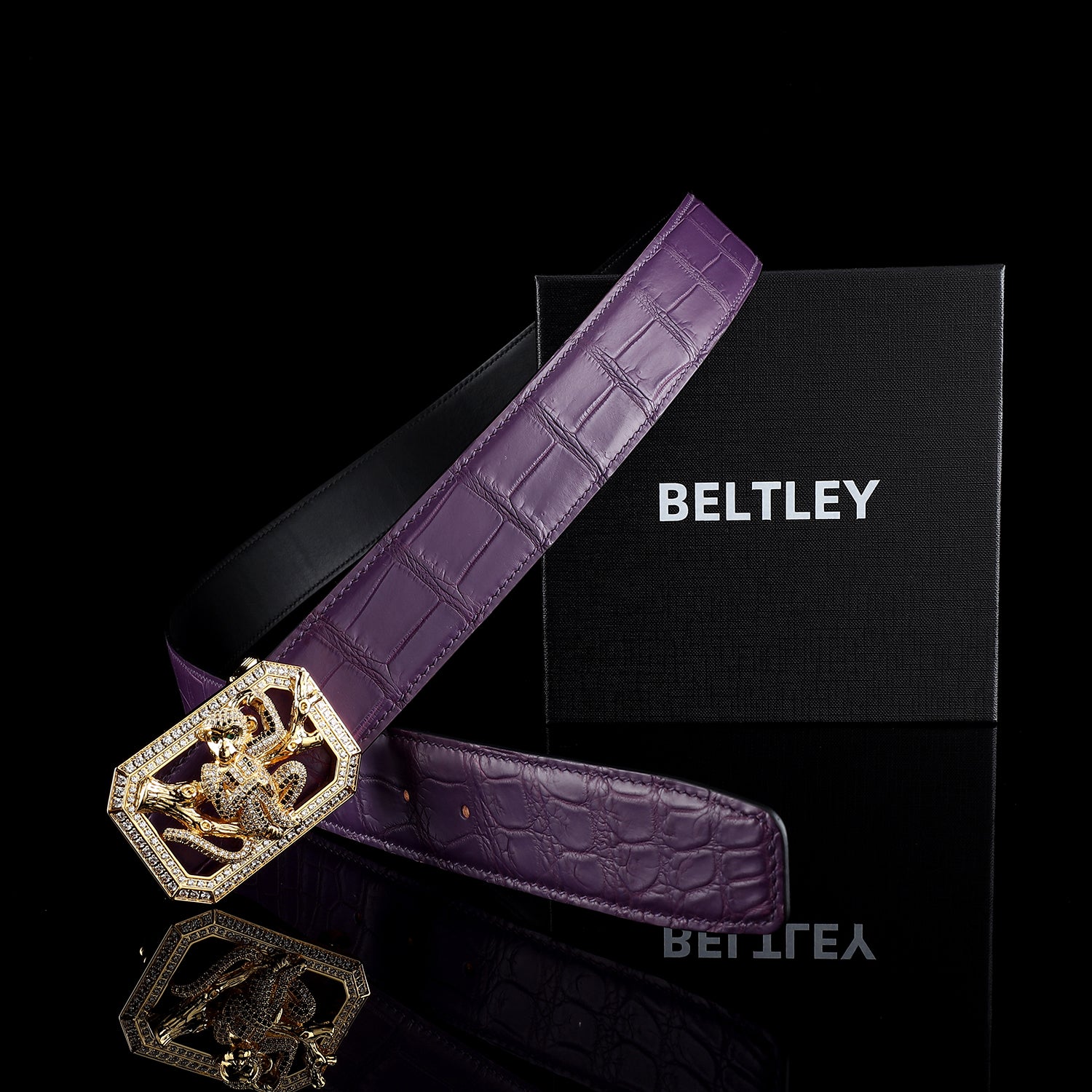 BELTLEY Handmade Purple Nile Crocodile Belt with Monkey Buckle
