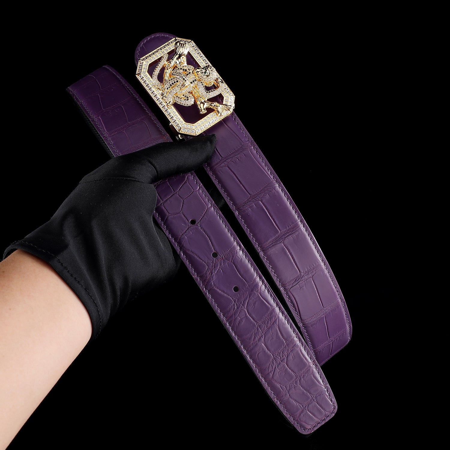 BELTLEY Handmade Purple Nile Crocodile Belt with Monkey Buckle